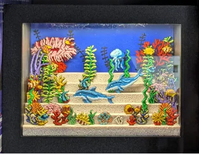 Diorama océan pixel art rétro — décoration geek artisanale collector